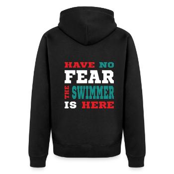 Have no Fear the Schwimmer is here Outfit - Unisex Premium Organic Zip Hoodie - black - Back - Nico (187cm)