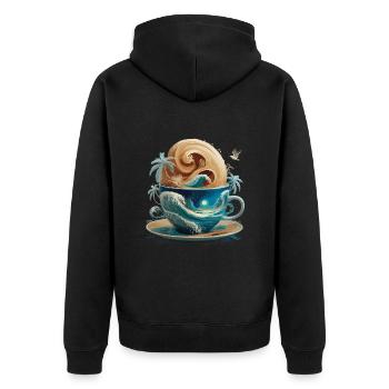 Tropical Beach Waves Kaffeetasse für eine - Unisex Premium Bio Zip Hoodie - Schwarz - Hinten - Nico (187cm)