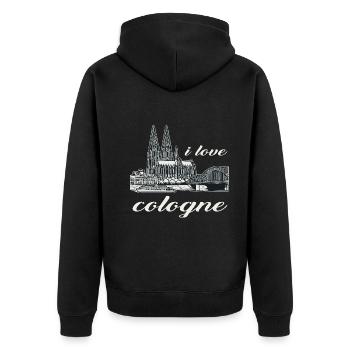 J’adore Cologne Design avec la cathédrale de Cologne et le Rhin - Veste à capuche bio Premium Unisexe - noir - Dos - Nico (187cm)