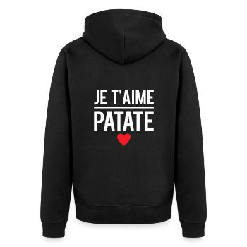 Je t'aime patate blague couple humour - Veste à capuche bio Premium Unisexe - noir - Dos - Nico (187cm)