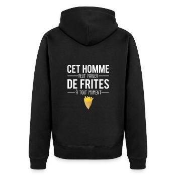 Idée cadeau humour amateur frites blague belge - Veste à capuche bio Premium Unisexe - noir - Dos - Nico (187cm)