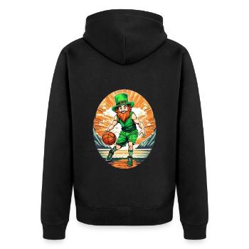 St. Patrick's Day Kleeblatt Basketball - Unisex Premium Bio Zip Hoodie - Schwarz - Hinten - Nico (187cm)