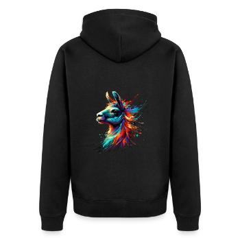 Alpaka Lama Südamerika Bunt - Unisex Premium Bio Zip Hoodie - Schwarz - Hinten - Nico (187cm)
