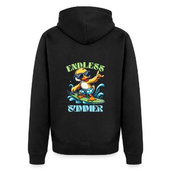 Sommer Surfen Ente Urlaub Meer Welle Strand Cool - Unisex Premium Bio Zip Hoodie - Schwarz - Hinten - Nico (187cm)