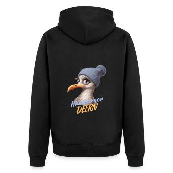 Hamburg Hamburger Deern Seagull North Sea Funny Beanie - Unisex Premium Organic Zip Hoodie - black - Back - Nico (187cm)