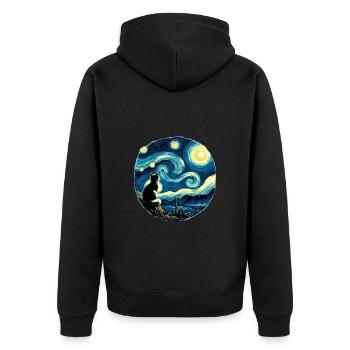 Painting Starry Night Cat Night Moon Stars Art - Unisex Premium Organic Zip Hoodie - black - Back - Nico (187cm)