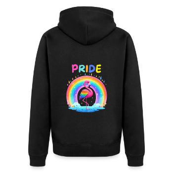 Flamingo Regenbogen Pride Month LGBTQ Divers Liebe - Unisex Premium Bio Zip Hoodie - Schwarz - Hinten - Nico (187cm)