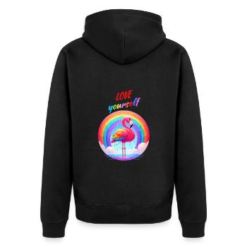 Mois de la fierté Flamingo Rainbow Love Yourself Fun - Veste à capuche bio Premium Unisexe - noir - Dos - Nico (187cm)