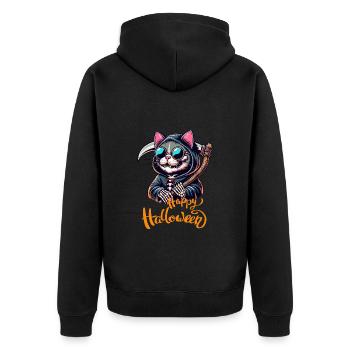 Halloween Katze Mieze Sense Sensemann Cool Lustig - Unisex Premium Bio Zip Hoodie - Schwarz - Hinten - Nico (187cm)