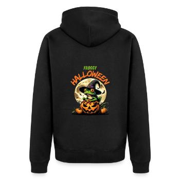 Halloween Frog Witch Pumpkin Full Moon Funny - Unisex Premium Organic Zip Hoodie - black - Back - Nico (187cm)