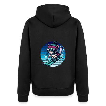 Wintersport Skifahren Katze Schnee Winter Kinder - Unisex Premium Bio Zip Hoodie - Schwarz - Hinten - Nico (187cm)