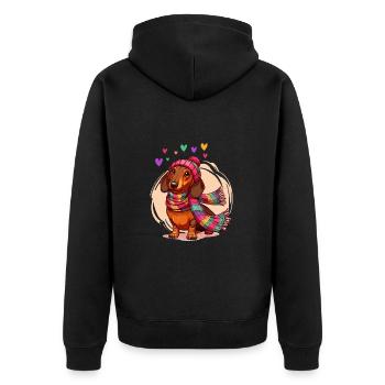 Hund Dackel Herz Dackelliebe Dackelbesitzer Lustig - Unisex Premium Bio Zip Hoodie - Schwarz - Hinten - Nico (187cm)