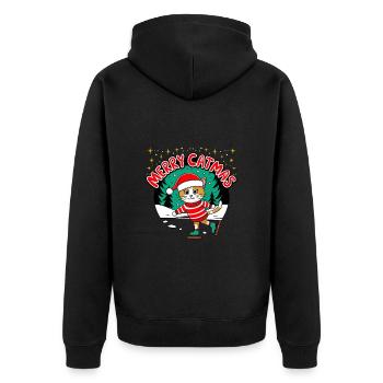 Christmas Cat Merry Catmas Winter Skate - Unisex Premium Organic Zip Hoodie - black - Back - Nico (187cm)