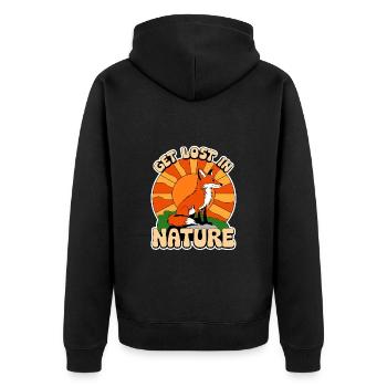 Get lost in Nature Natur Fuchs Wald Wandern Sonne - Unisex Premium Bio Zip Hoodie - Schwarz - Hinten - Nico (187cm)