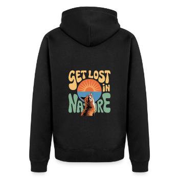 Get lost in Nature Natur Fuchs Naturschützer Wald - Unisex Premium Bio Zip Hoodie - Schwarz - Hinten - Nico (187cm)