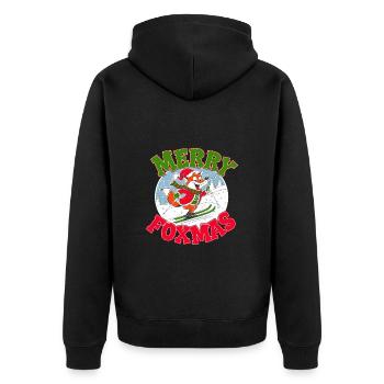 Merry Foxmas Fuchs Skifahren Skiurlaub Lustig Ski - Unisex Premium Bio Zip Hoodie - Schwarz - Hinten - Nico (187cm)