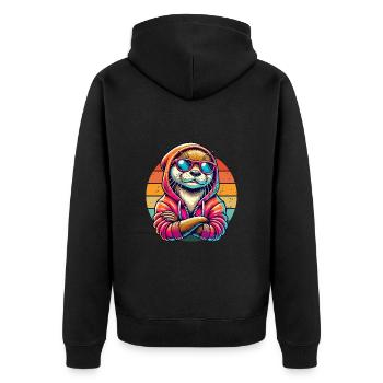 Otter Hoodie Sunglasses HipHop Street Art - Unisex Premium Organic Zip Hoodie - black - Back - Nico (187cm)