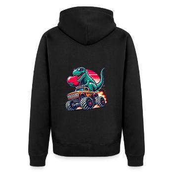 Valentine's Day Dino Monster Truck Heart In Love Love - Unisex Premium Organic Zip Hoodie - black - Back - Nico (187cm)