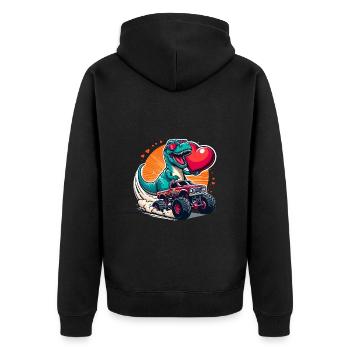 Valentinstag Dino Herz Monstertruck Verliebt Liebe - Unisex Premium Bio Zip Hoodie - Schwarz - Hinten - Nico (187cm)