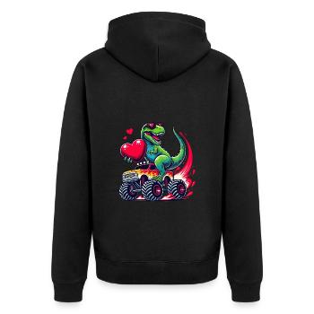 Valentine's Day Dinosaur Heart Monster Truck Funny - Unisex Premium Organic Zip Hoodie - black - Back - Nico (187cm)