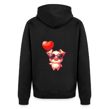 Valentinstag Verlobung Hochzeit Schwein Glück Herz - Unisex Premium Bio Zip Hoodie - Schwarz - Hinten - Nico (187cm)