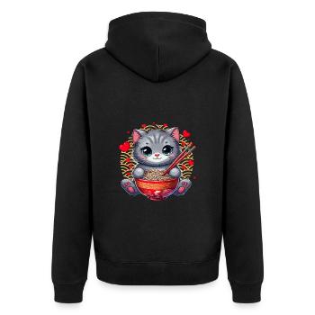 Valentine's Day Kitten Asia Noodles Cute Heart - Unisex Premium Organic Zip Hoodie - black - Back - Nico (187cm)