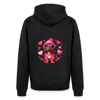 Dackel Liebe Valentinstag Hund Herz Niedlich Wau - Unisex Premium Bio Zip Hoodie - Schwarz - Hinten - Nico (187cm)