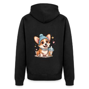 Bubble Tea Corgi Kawaii Pastell Beanie Niedlich - Unisex Premium Bio Zip Hoodie - Schwarz - Hinten - Nico (187cm)