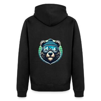 Funny bear with ski goggles and ski cap loves skiing - Unisex Premium Organic Zip Hoodie - black - Back - Nico (187cm)