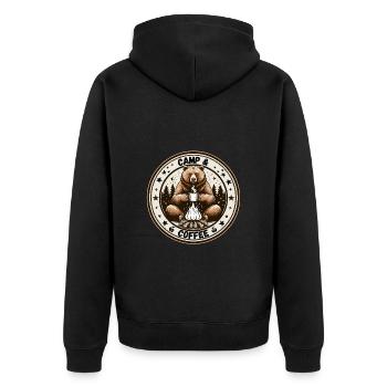 Camping Kaffee Camper Bär Campingplatz Lagerfeuer - Unisex Premium Bio Zip Hoodie - Schwarz - Hinten - Nico (187cm)