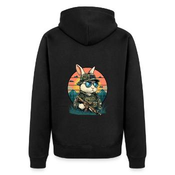 Hase Osterhase Ostern Camouflage Tierschutz Lustig - Unisex Premium Bio Zip Hoodie - Schwarz - Hinten - Nico (187cm)