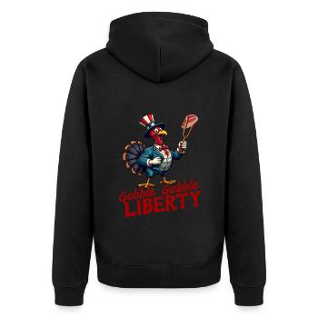 Gobble Gobble Liberty - Unisex Premium Bio Zip Hoodie - Schwarz - Hinten - Nico (187cm)