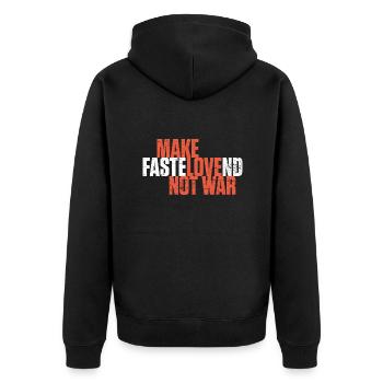 Faites de Fastelovend Love pas de guerre Carnaval - Veste à capuche bio Premium Unisexe - noir - Dos - Nico (187cm)