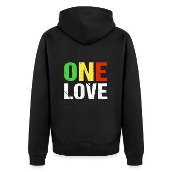 One Love Reggae Musik Jamaica - Unisex Premium Bio Zip Hoodie - Schwarz - Hinten - Nico (187cm)