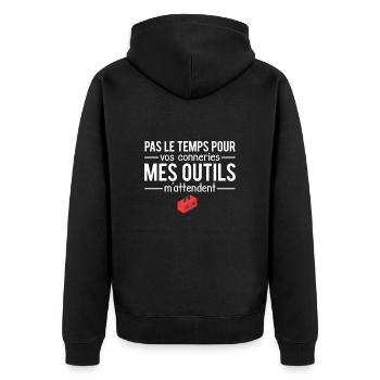 Pas le temps outils bricolage bricoleur humour - Veste à capuche bio Premium Unisexe - noir - Dos - Nico (187cm)