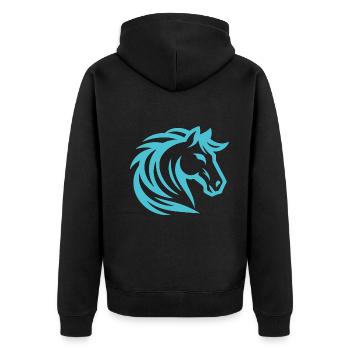 Blaues Pferd Design für den Pferde & Reitsport Fan - Unisex Premium Bio Zip Hoodie - Schwarz - Hinten - Nico (187cm)