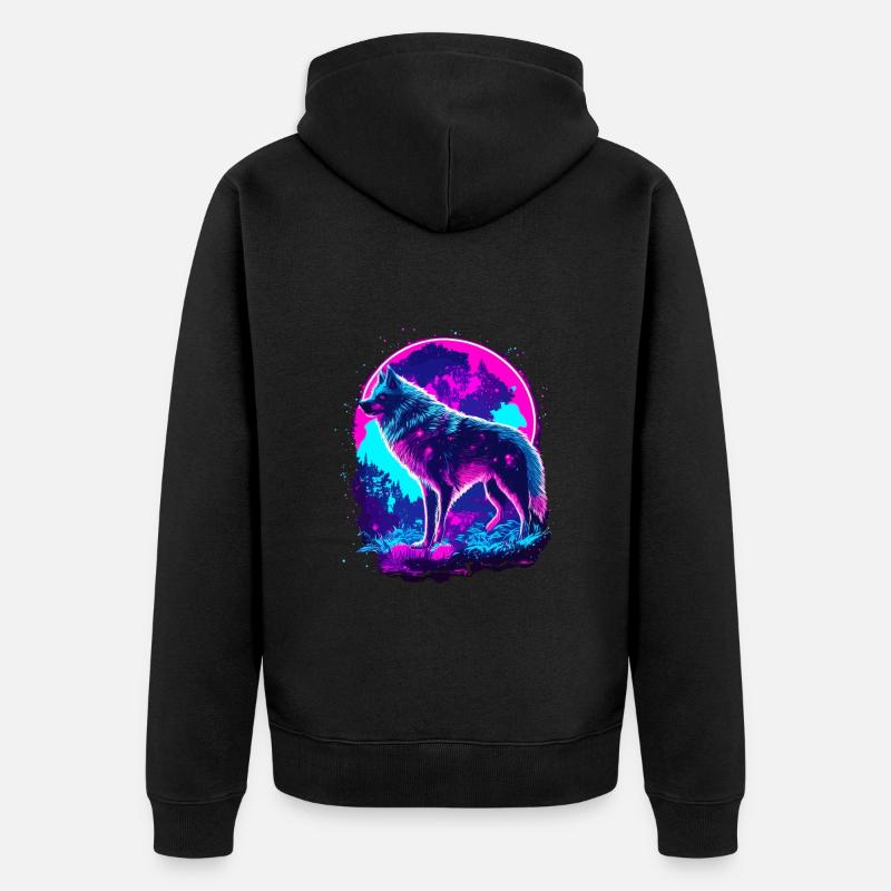 Wolf’s Art Synthwave Néon Psychédélique - Veste à capuche bio Premium Unisexe - noir