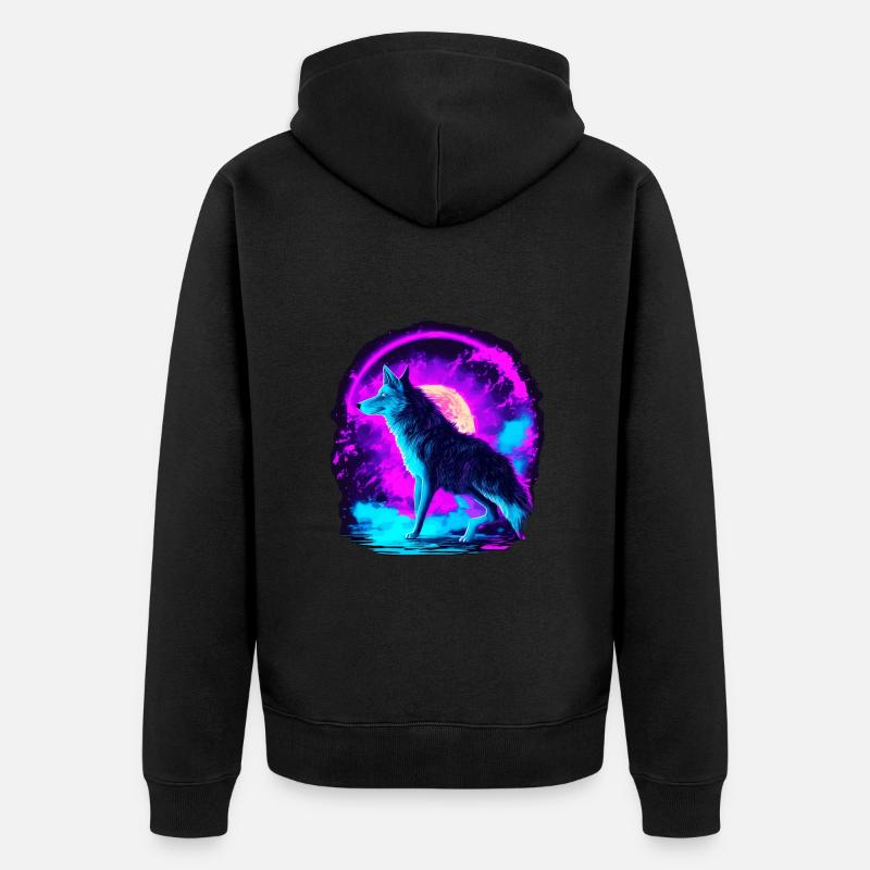 Wolf Neon Illustration Synthwave Art - Veste à capuche bio Premium Unisexe - noir