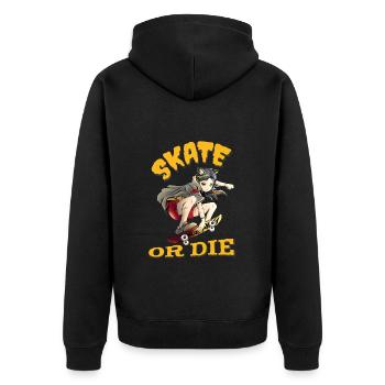 Skate oder stirb Skateboarder Anime Mädchen - Unisex Premium Bio Zip Hoodie - Schwarz - Hinten - Nico (187cm)