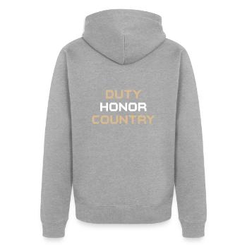 Devoir honorifique envers le pays - Veste à capuche bio Premium Unisexe - gris chiné - Dos - Nico (187cm)