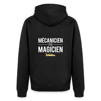 Mécanicien pas magicien garagiste voiture - Veste à capuche bio Premium Unisexe - noir - Dos - Nico (187cm)