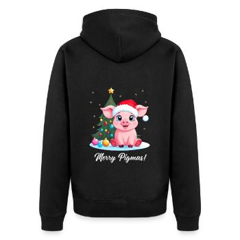 Cochon Noël fermier Joyeux Pigmas - Veste à capuche bio Premium Unisexe - noir - Dos - Nico (187cm)