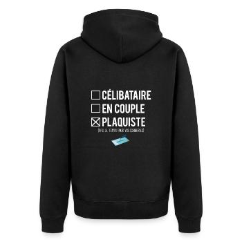 Célibataire en couple plaquiste humour - Veste à capuche bio Premium Unisexe - noir - Dos - Nico (187cm)