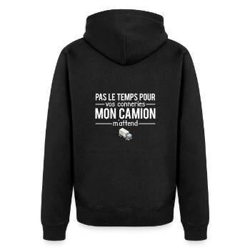 Mon camion m'attend blague routier humour - Veste à capuche bio Premium Unisexe - noir - Dos - Nico (187cm)