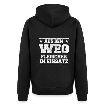 Aus dem Weg Fleischer im Einsatz Design - Unisex Premium Bio Zip Hoodie - Schwarz - Hinten - Nico (187cm)