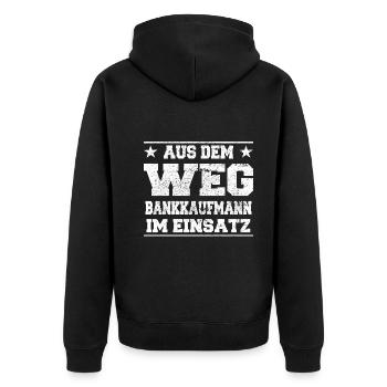 Aus dem Weg Bankkaufmann im Einsatz Design - Unisex Premium Bio Zip Hoodie - Schwarz - Hinten - Nico (187cm)