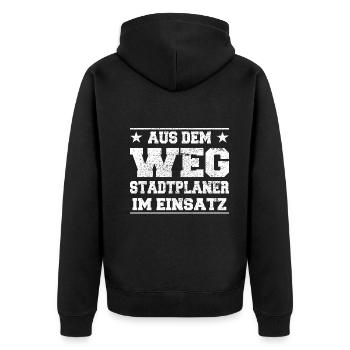 Aus dem Weg Stadtplaner im Einsatz Design - Unisex Premium Bio Zip Hoodie - Schwarz - Hinten - Nico (187cm)