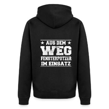 Aus dem Weg Fensterputzer im Einsatz Design - Unisex Premium Bio Zip Hoodie - Schwarz - Hinten - Nico (187cm)