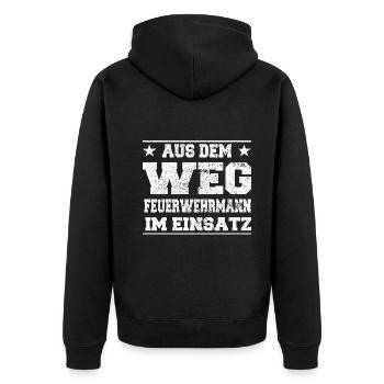 Aus dem Weg Feuerwehrmann im Einsatz Design - Unisex Premium Bio Zip Hoodie - Schwarz - Hinten - Nico (187cm)