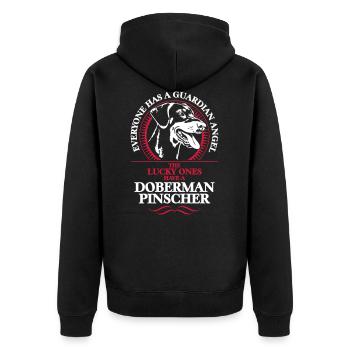 GUARDIAN ANGEL DOBERMAN PINSCHER - Unisex Premium Bio Zip Hoodie - Schwarz - Hinten - Nico (187cm)